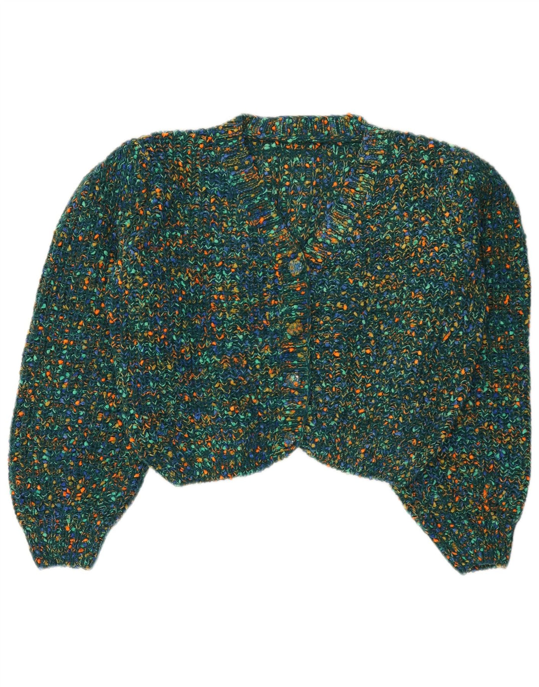 Camisola de cardigã de corte feminino cidra Reino Unido 16 grande poliéster manchado verde