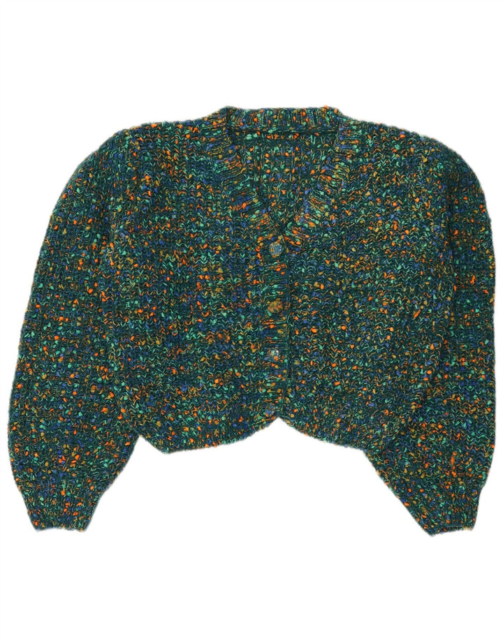 Camisola de cardigã de corte feminino cidra Reino Unido 16 grande poliéster manchado verde