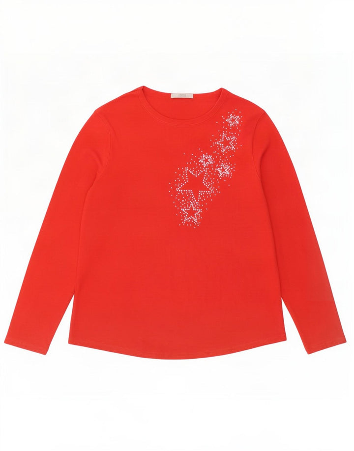 Top gráfico feminino Marks & Spencer manga comprida Reino Unido 16 grande algodão vermelho