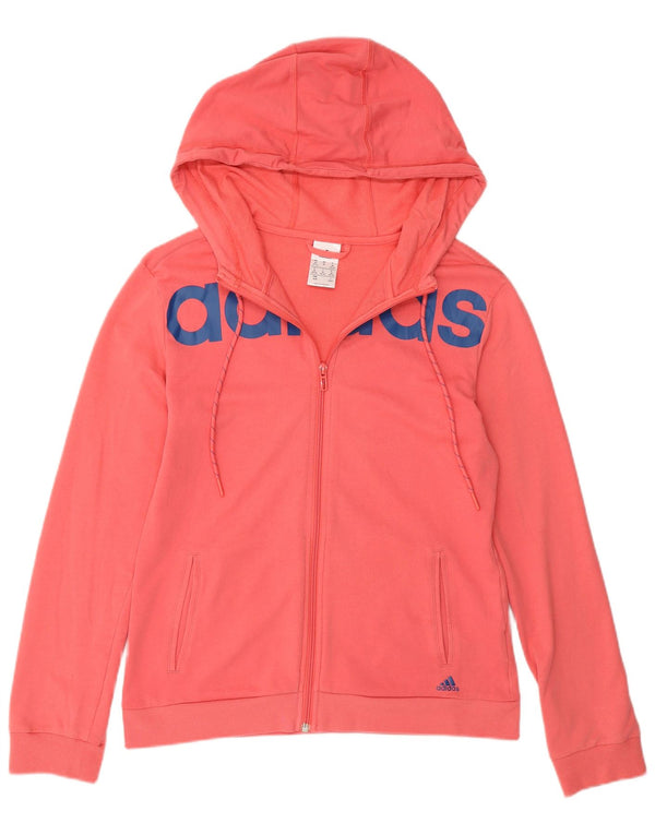 Suéter Adidas feminino com capuz e zíper gráfico UK 12/14 médio algodão rosa