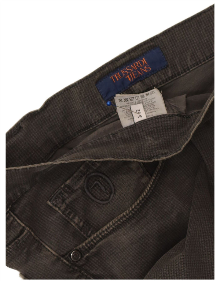 Trussardi Calça masculina reta casual W36 L31 cinza Houndstooth