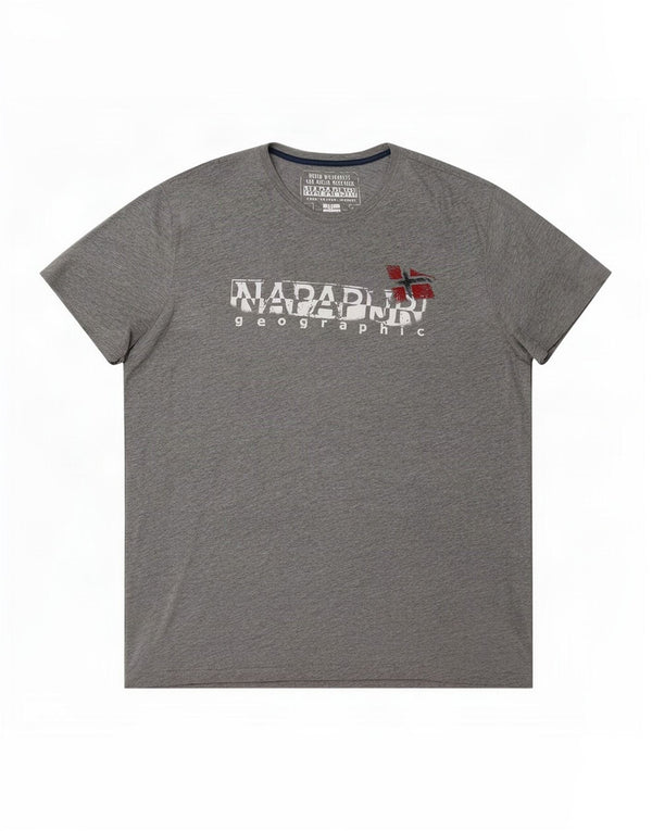 Camiseta masculina com estampa geográfica Napapijri 3XL algodão cinza
