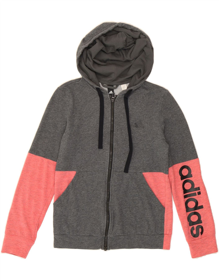 ADIDAS Womens Graphic Zip Hoodie Sweater UK 10 Small Grey Colourblock Vintage Adidas and Second-Hand Adidas from Messina Hembry 