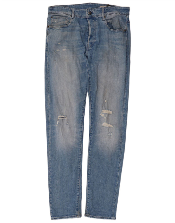 G-Star masculino 3301 jeans slim desgastado W34 L34 algodão azul