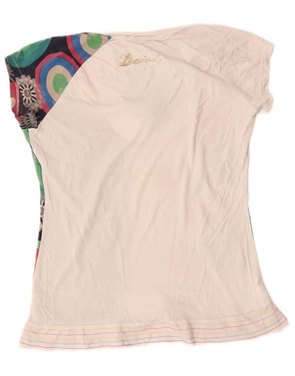 Camiseta feminina Desigual com estampa gráfica UK 14 grande algodão floral branco