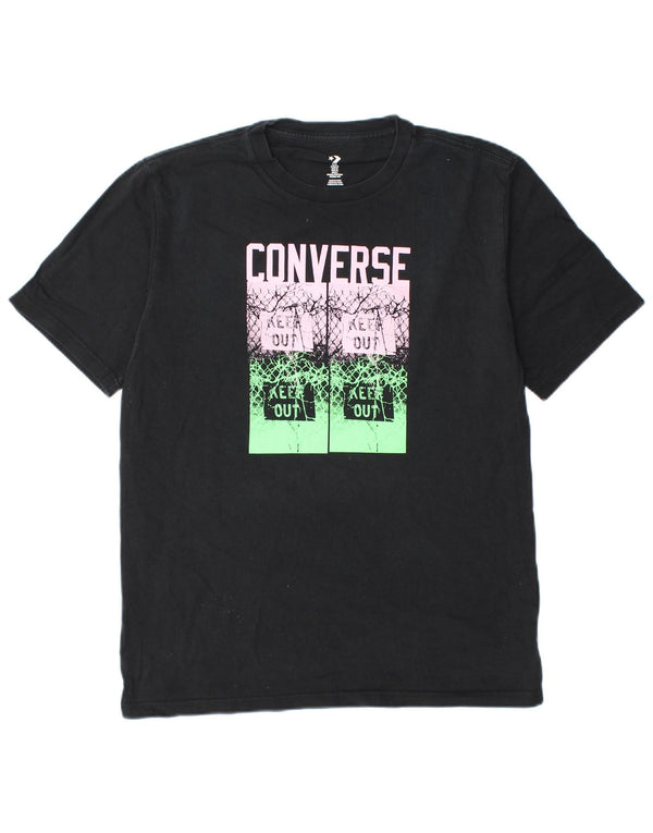 Converse Mens Graphic T-Shirt Top Médio Algodão Preto
