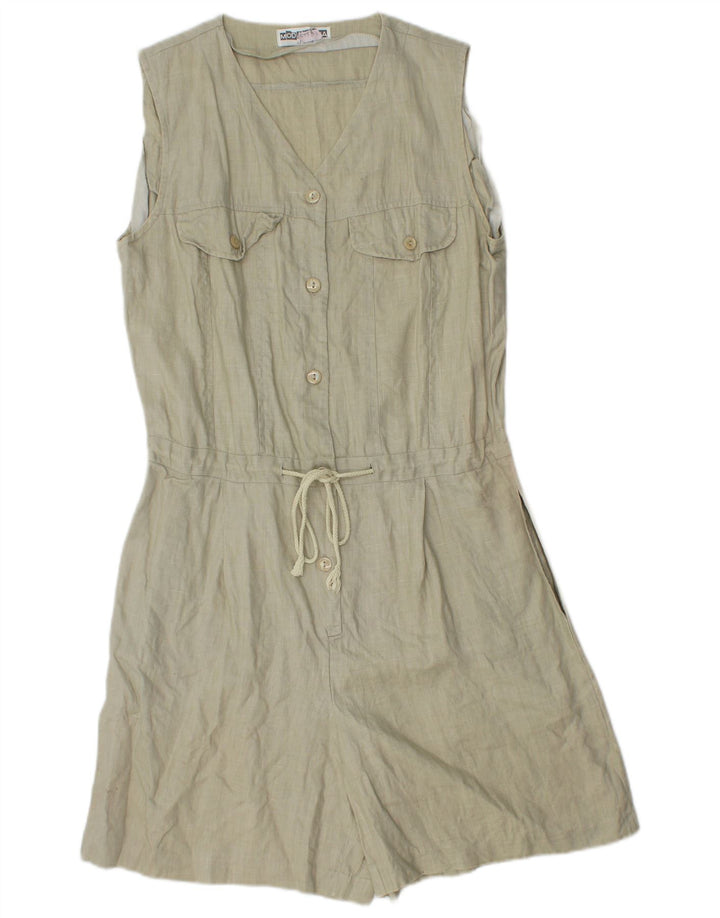 Macacão feminino vintage sem mangas UK 12 linho cáqui médio