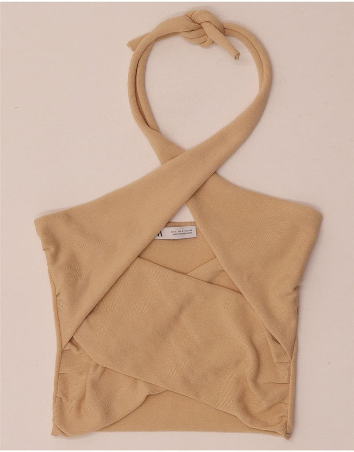 Zara Womens Crop Halter Top UK 8 Pequeno Bege Viscose