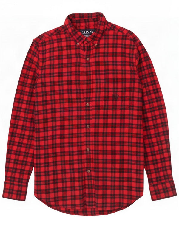 Chaps Camisa masculina de flanela de algodão xadrez vermelho médio