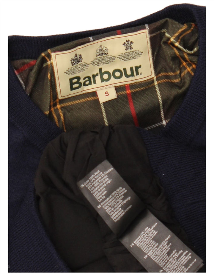 Suéter feminino BARBOUR com decote em V Reino Unido 10 pequeno lã azul marinho