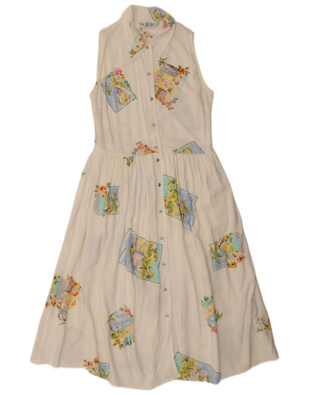 Vestido maxi camisa sem mangas feminino Together UK 12 patchwork branco médio