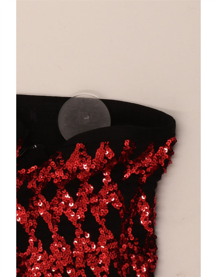 Top feminino vintage sem alças com lantejoulas UK 14 grande vermelho geométrico