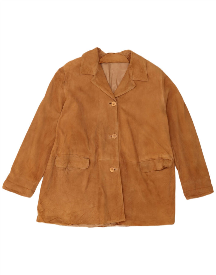 Jaqueta blazer feminina vintage de camurça com 3 botões EU 48 2XL couro bege