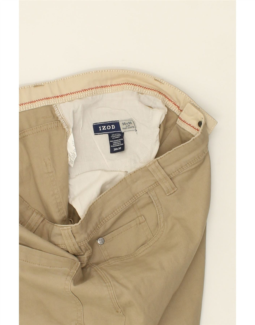 IZOD Mens Slim Casual Trousers W38 L30 Beige Cotton Vintage Izod and Second-Hand Izod from Messina Hembry 