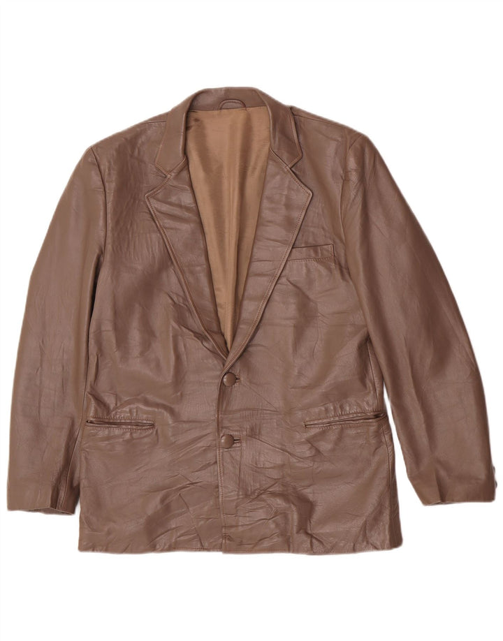 Jaqueta blazer masculina vintage de couro com 2 botões Reino Unido 38 marrom médio