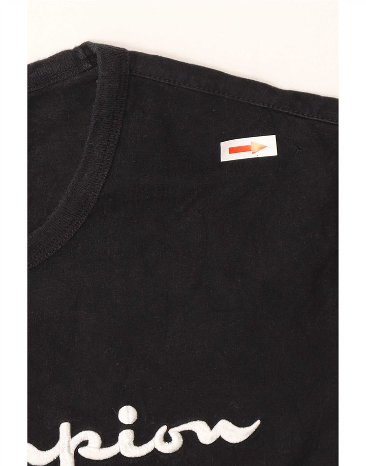 Camiseta masculina gráfica Champion pequena de algodão preto