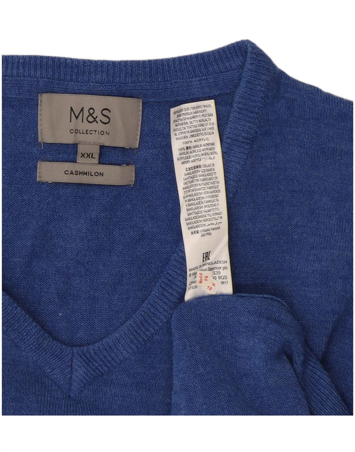 Suéter masculino Marks & Spencer com decote em V 2XL azul acrílico