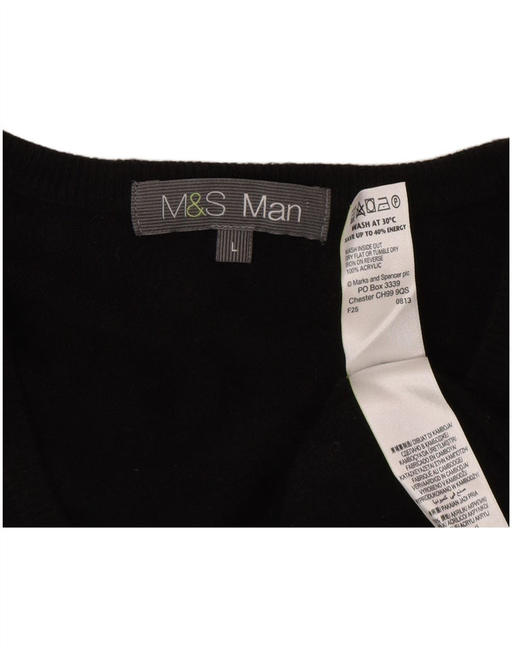 Suéter masculino Marks & Spencer com decote em V grande acrílico preto