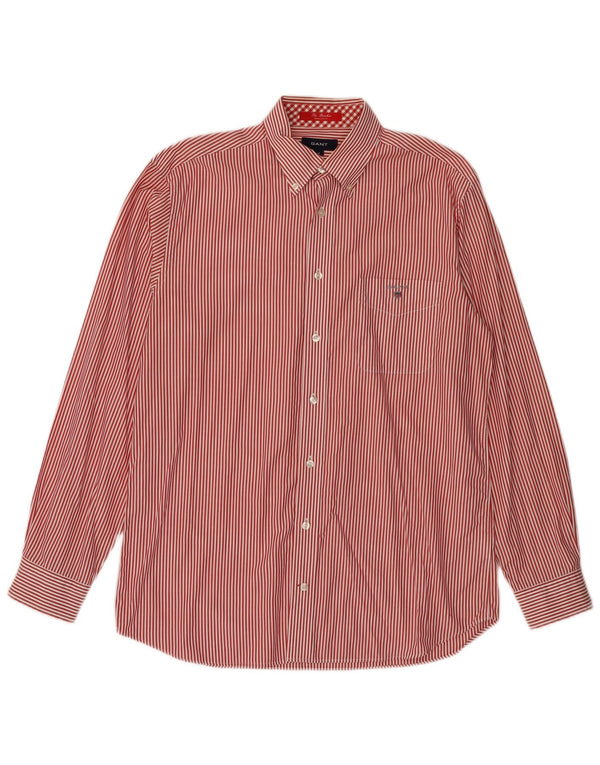 Camisa masculina Gant The Banker Regular Fit de algodão listrado vermelho médio