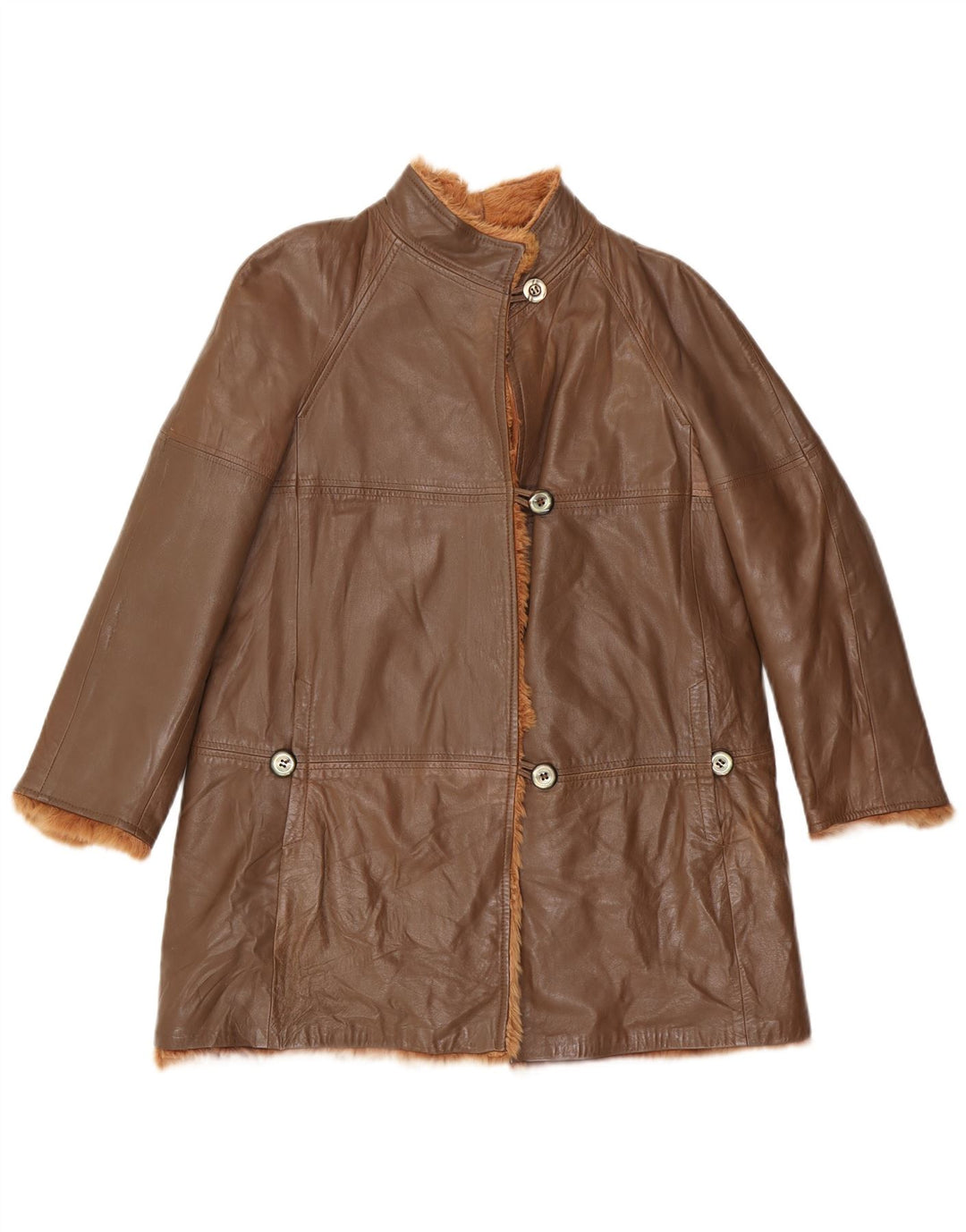 Jaqueta de couro feminina vintage UK 12 marrom médio
