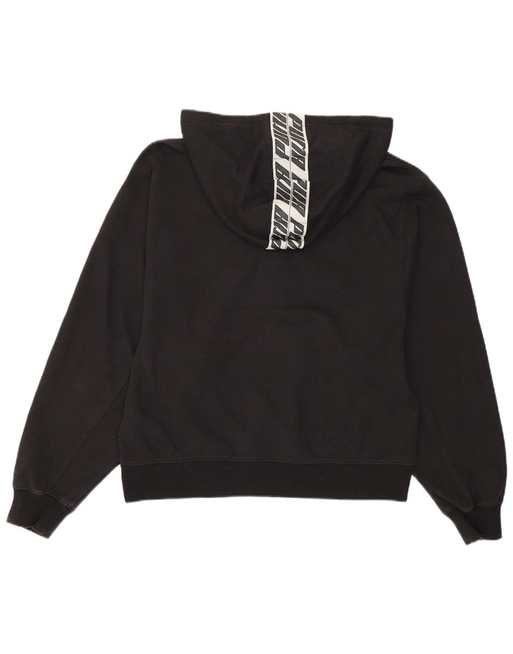 PUMA feminino gráfico moletom com capuz UK 16 grande algodão preto