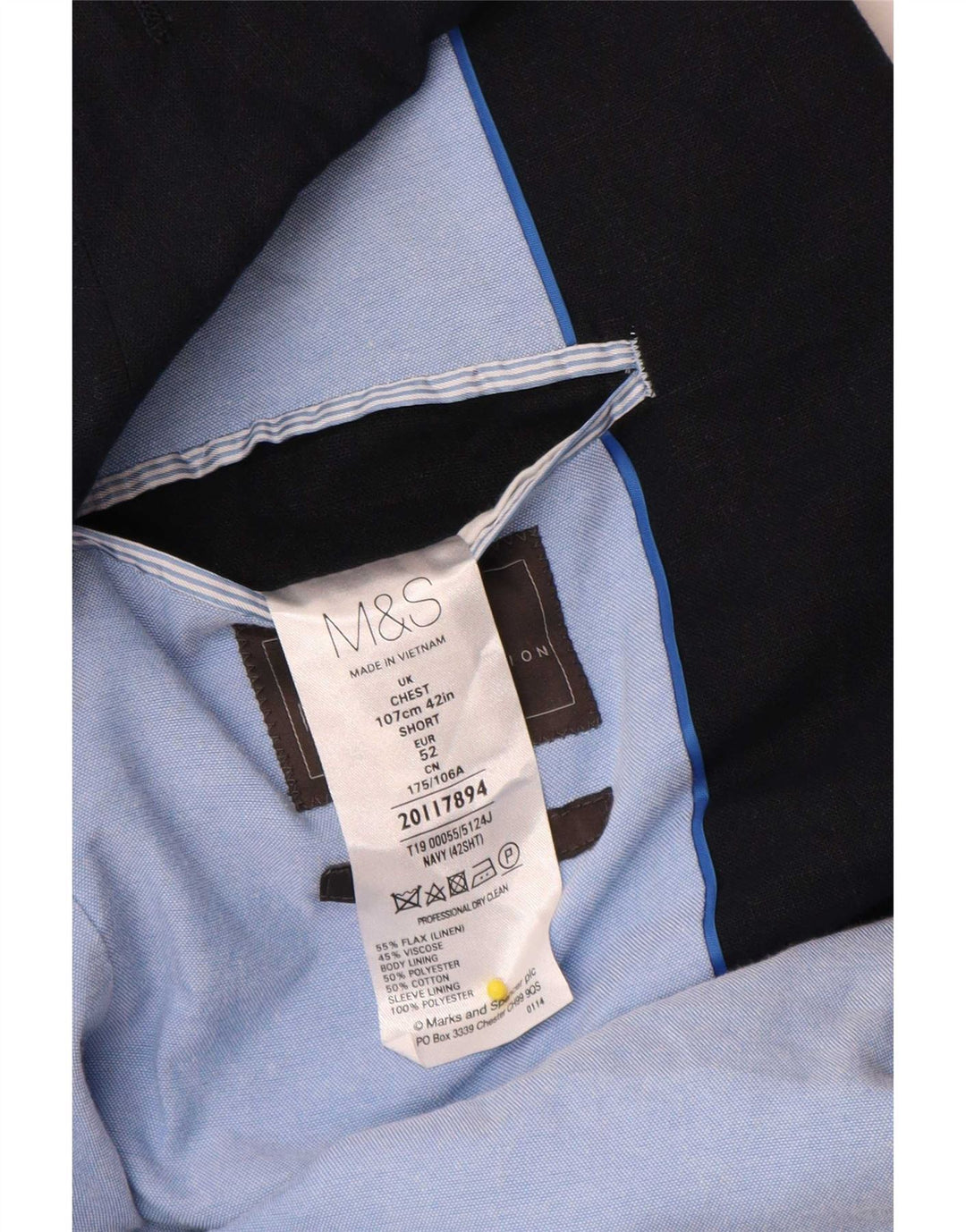 Jaqueta blazer masculina de 2 botões Marks & Spencer Reino Unido 42 grande linho azul marinho