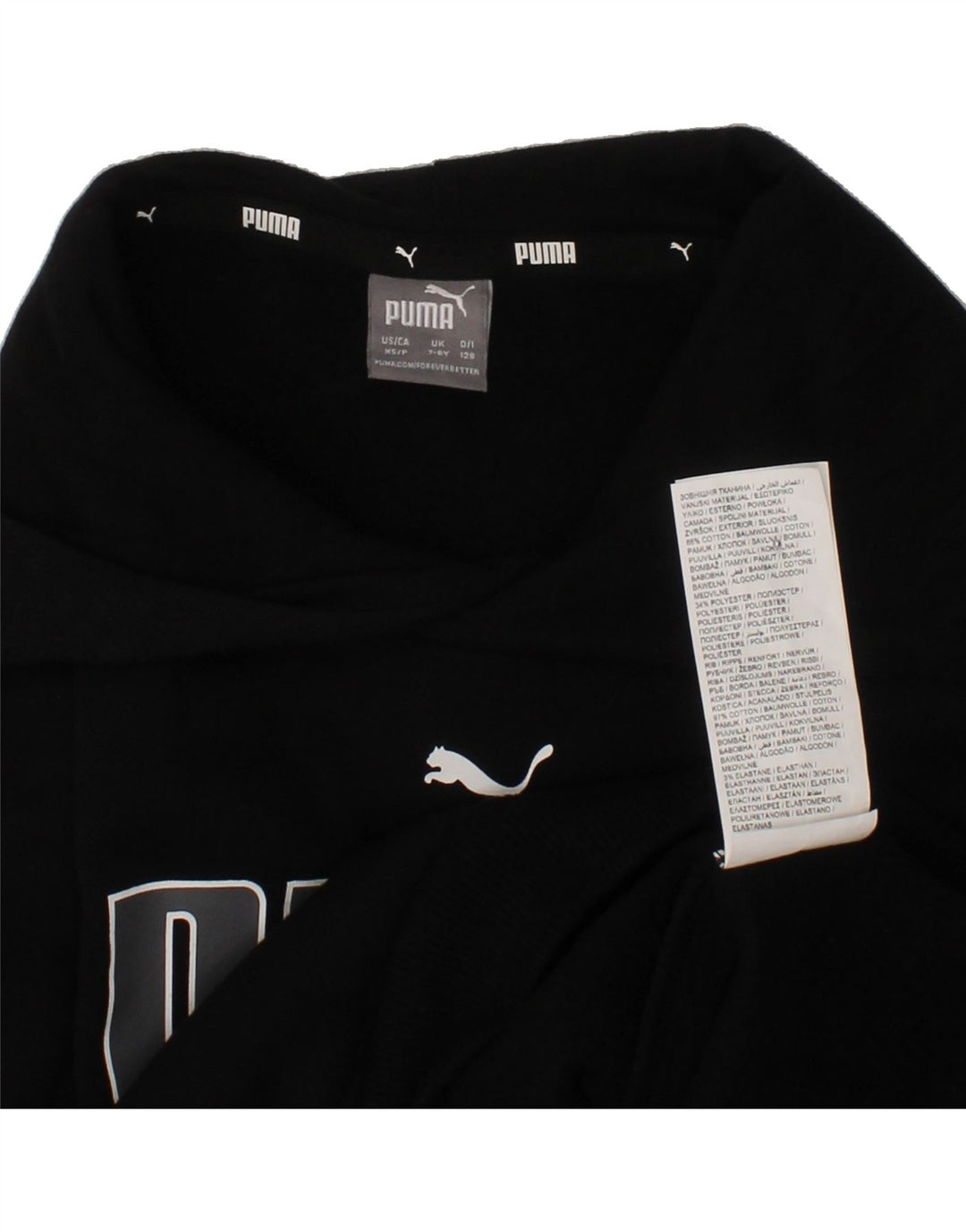 PUMA Boys Graphic Hoodie Jumper 7-8 Years Black Cotton Vintage Puma and Second-Hand Puma from Messina Hembry 