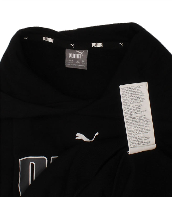 PUMA Boys Graphic Hoodie Jumper 7-8 Years Black Cotton Vintage Puma and Second-Hand Puma from Messina Hembry 