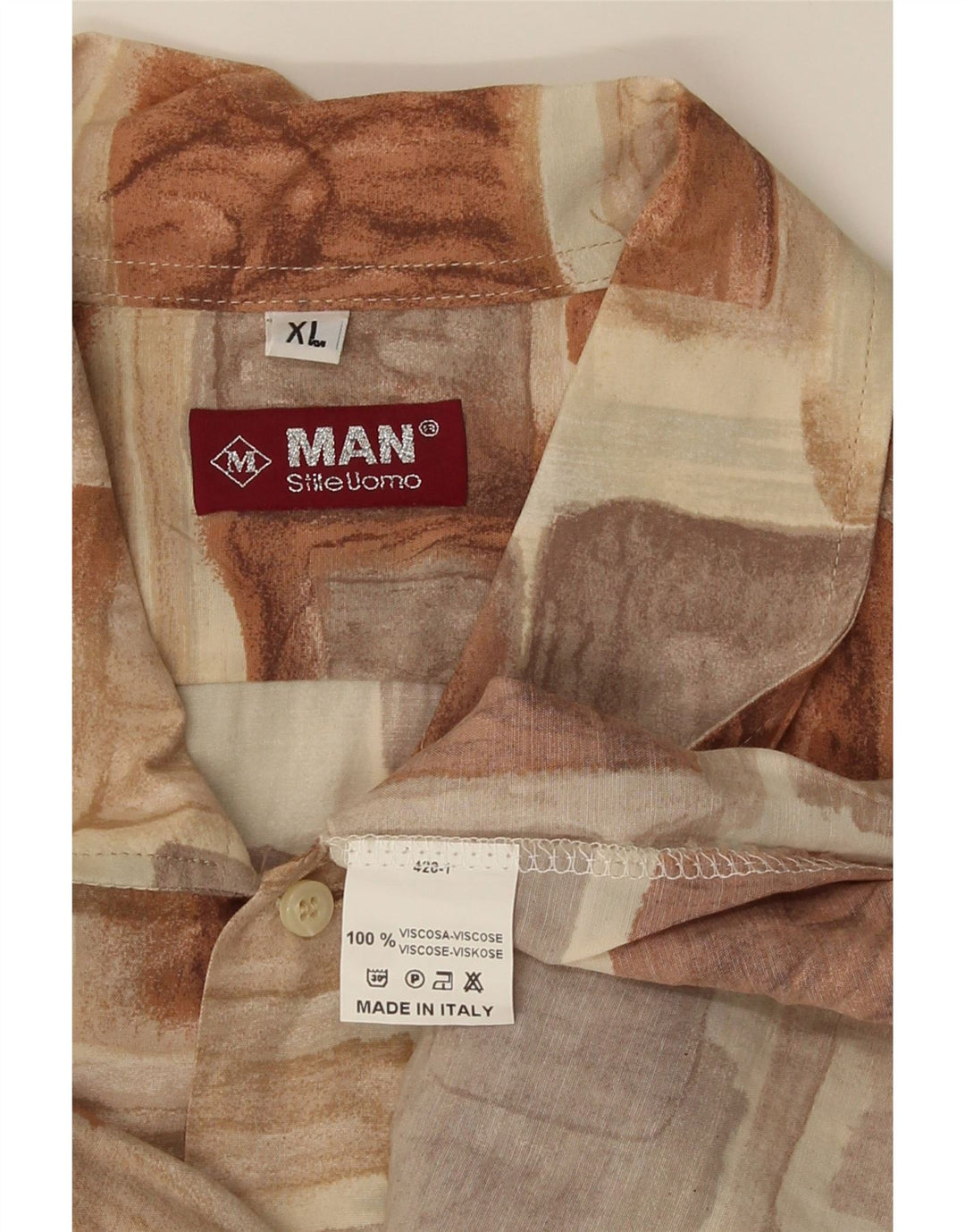 Camisa masculina vintage de manga curta XL marrom patchwork viscose