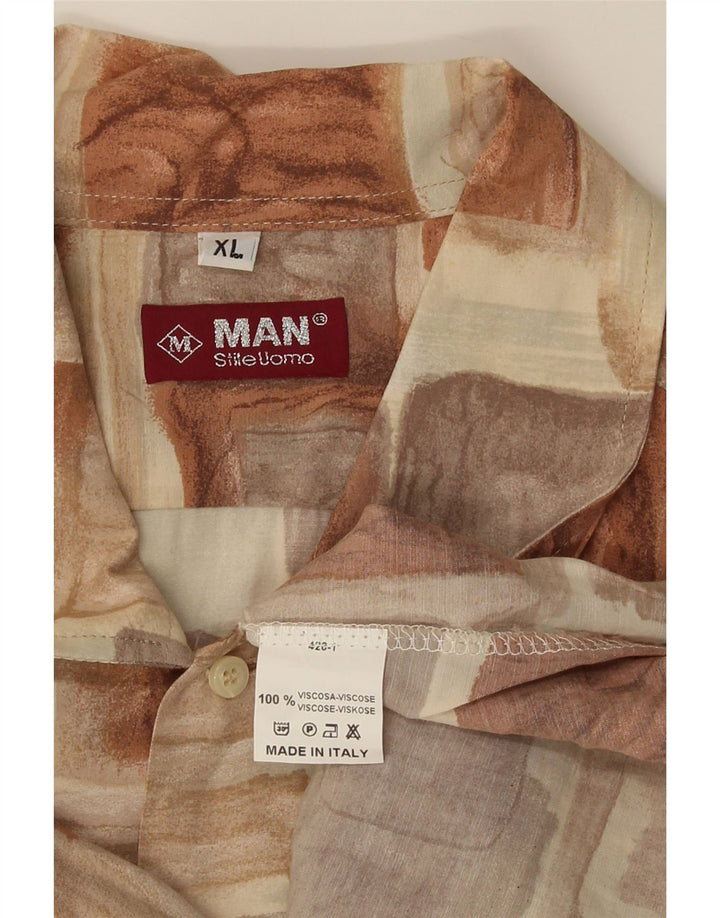 Camisa masculina vintage de manga curta XL marrom patchwork viscose