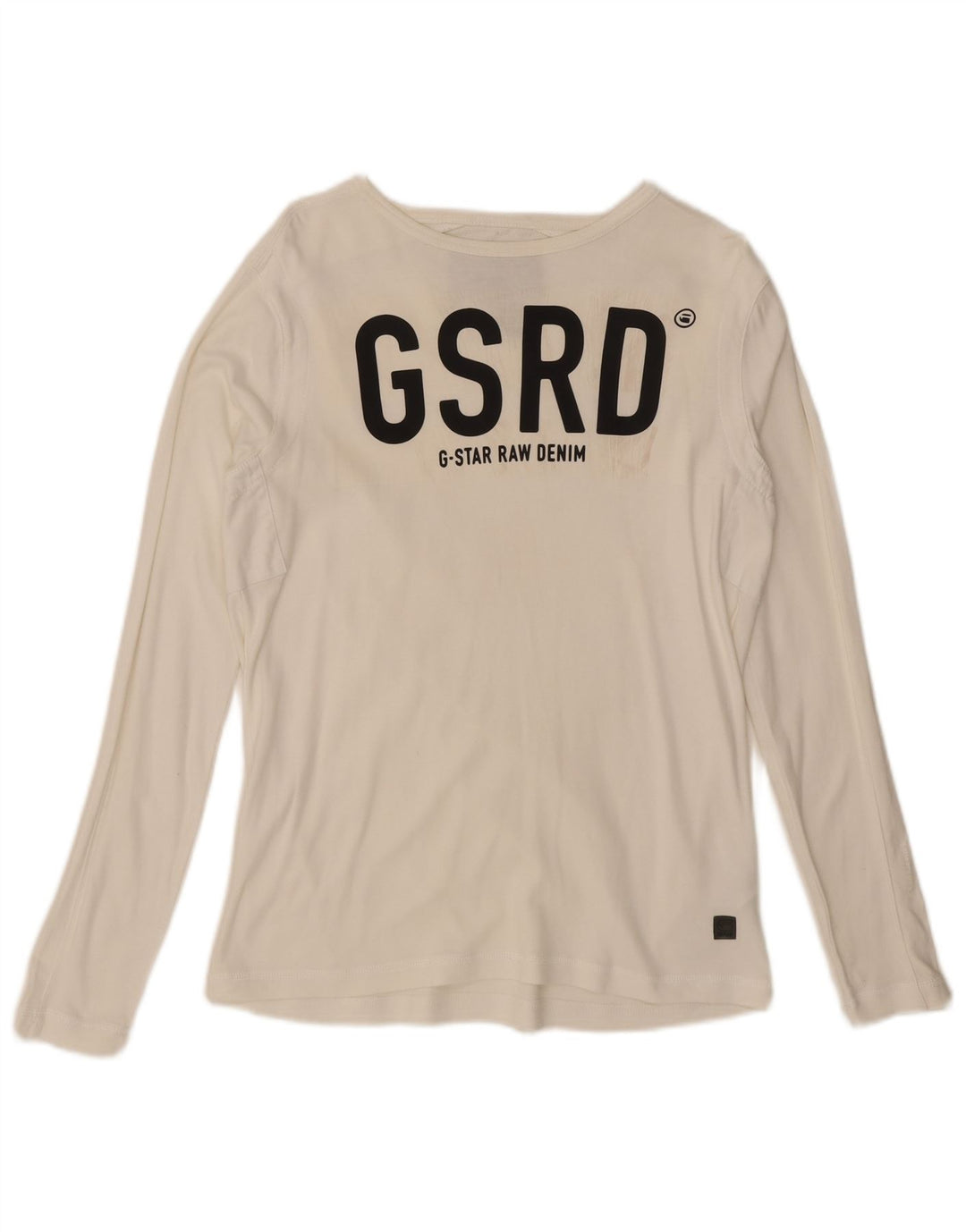 Top gráfico feminino G-Star manga comprida Reino Unido 14 grande algodão branco