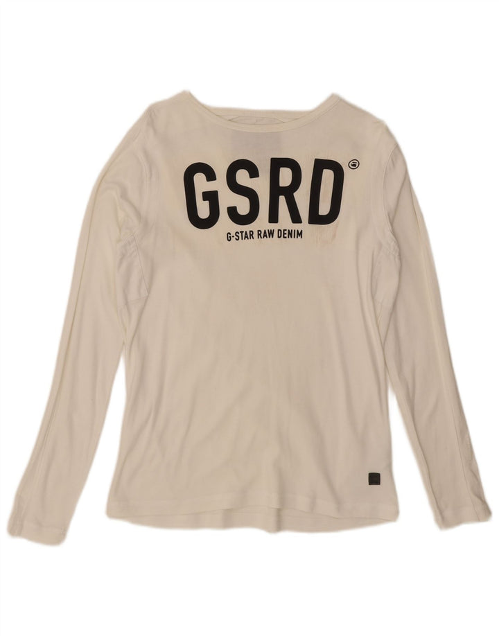 Top gráfico feminino G-Star manga comprida Reino Unido 14 grande algodão branco