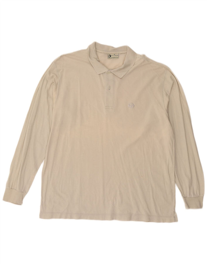 SERGIO TACCHINI Camisa polo masculina de manga comprida IT 52 grande algodão branco