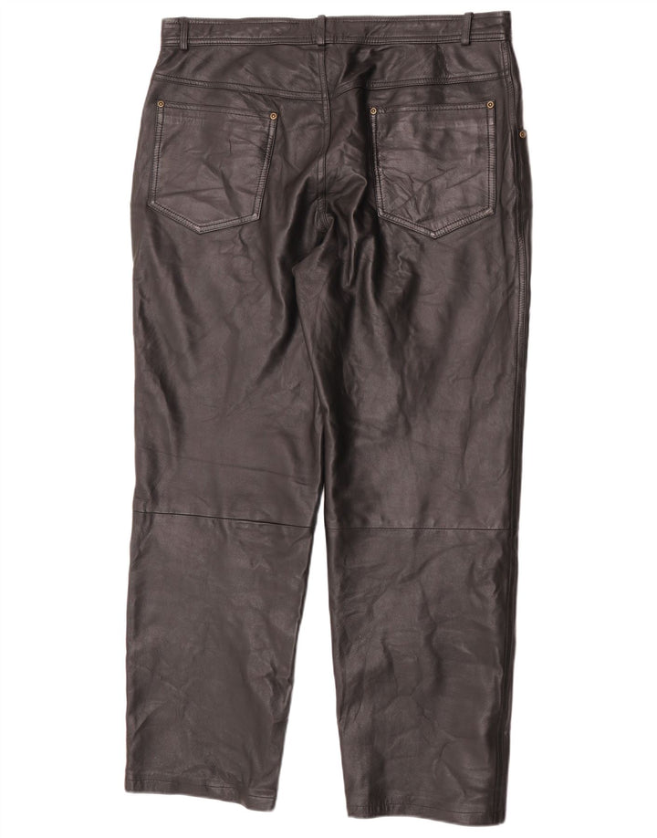 Angelo Litrico Calça reta masculina de couro W38 L30 preta