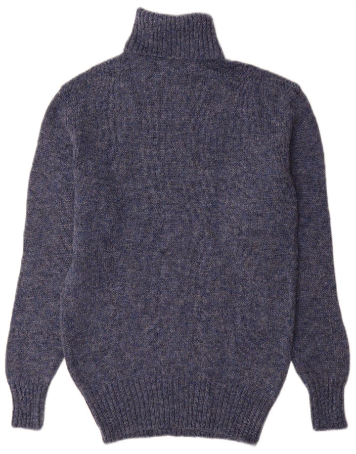 Suéter vintage masculino com gola redonda, pequeno azul de lã nova