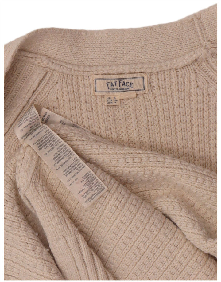 Suéter cardigã feminino Fat Face Reino Unido 8 pequeno bege viscose clássico