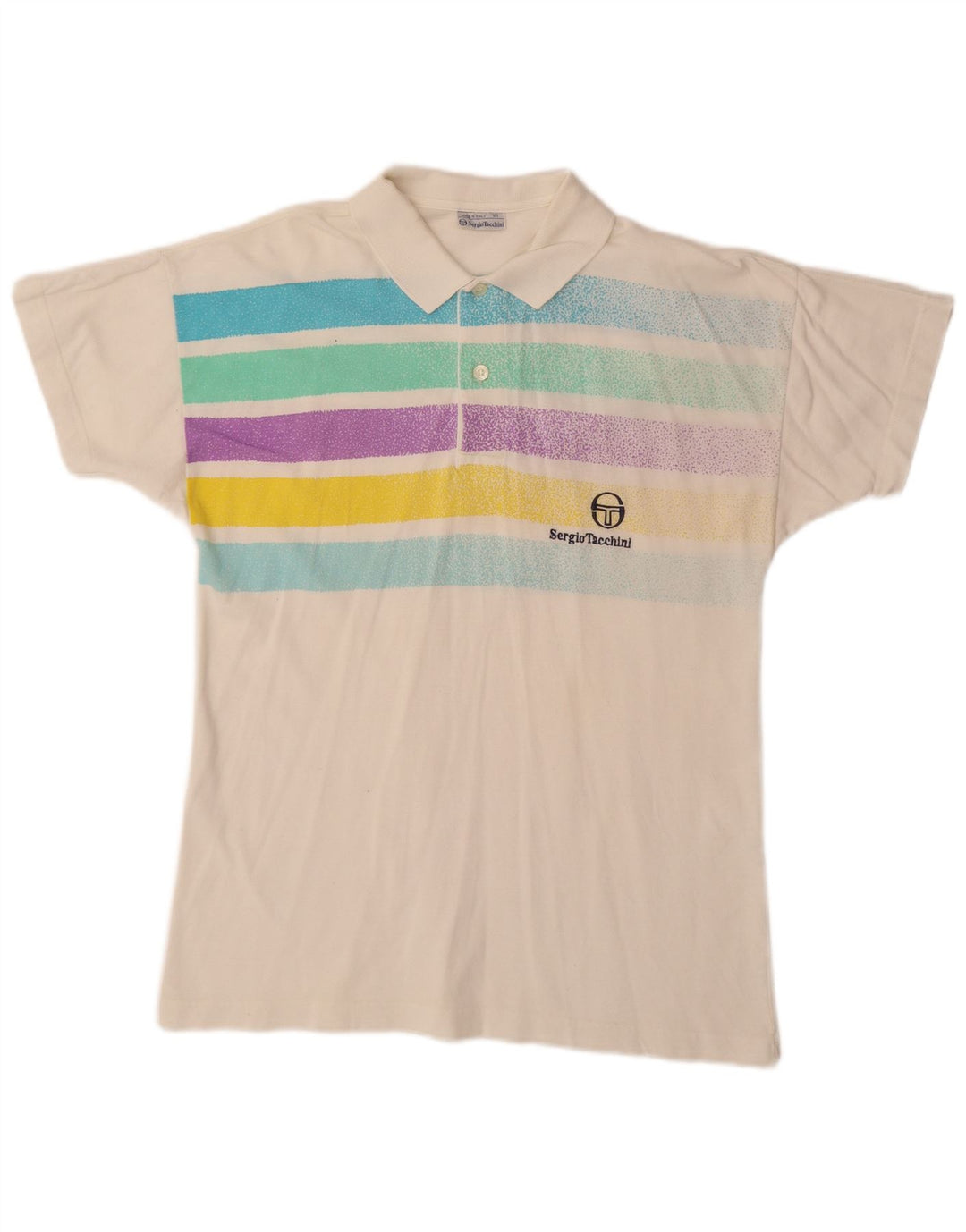 SERGIO TACCHINI Camisa polo masculina pequena listrada branca de algodão