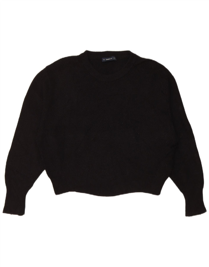 Zara Suéter feminino oversized com gola redonda Reino Unido 14 médio preto viscose