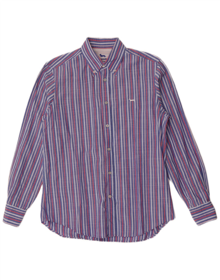 Camisa Masculina Harmont & Blaine Regular Fit Azul Médio Listrada de Algodão