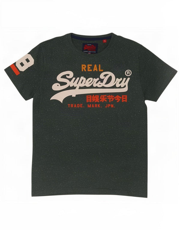 Camiseta gráfica masculina Superdry Top grande algodão manchado verde
