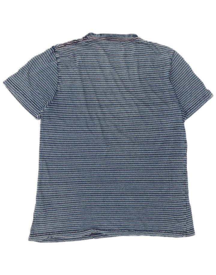 Camiseta masculina Penguin Top grande algodão listrado azul