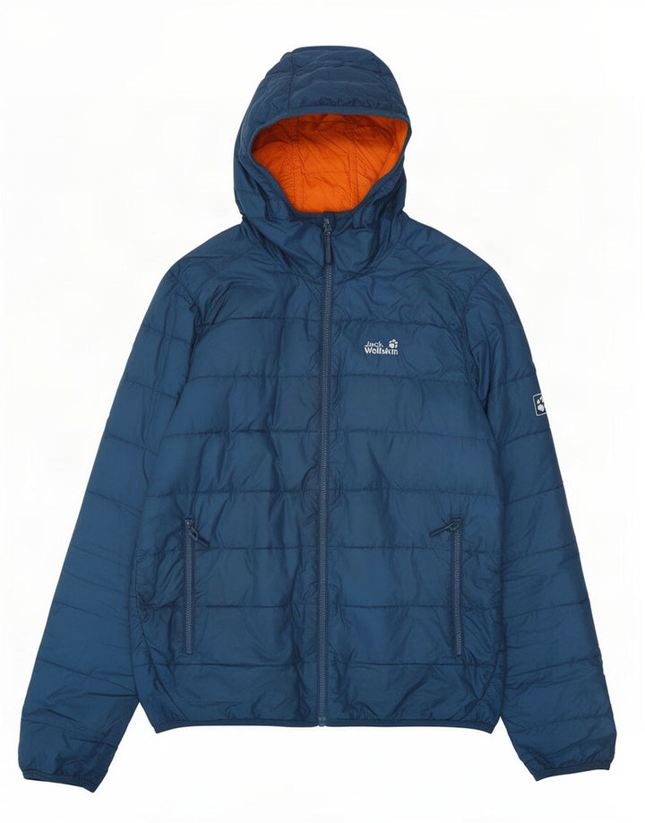 Jaqueta masculina acolchoada com capuz Jack Wolfskin Reino Unido 40/42 poliéster azul médio