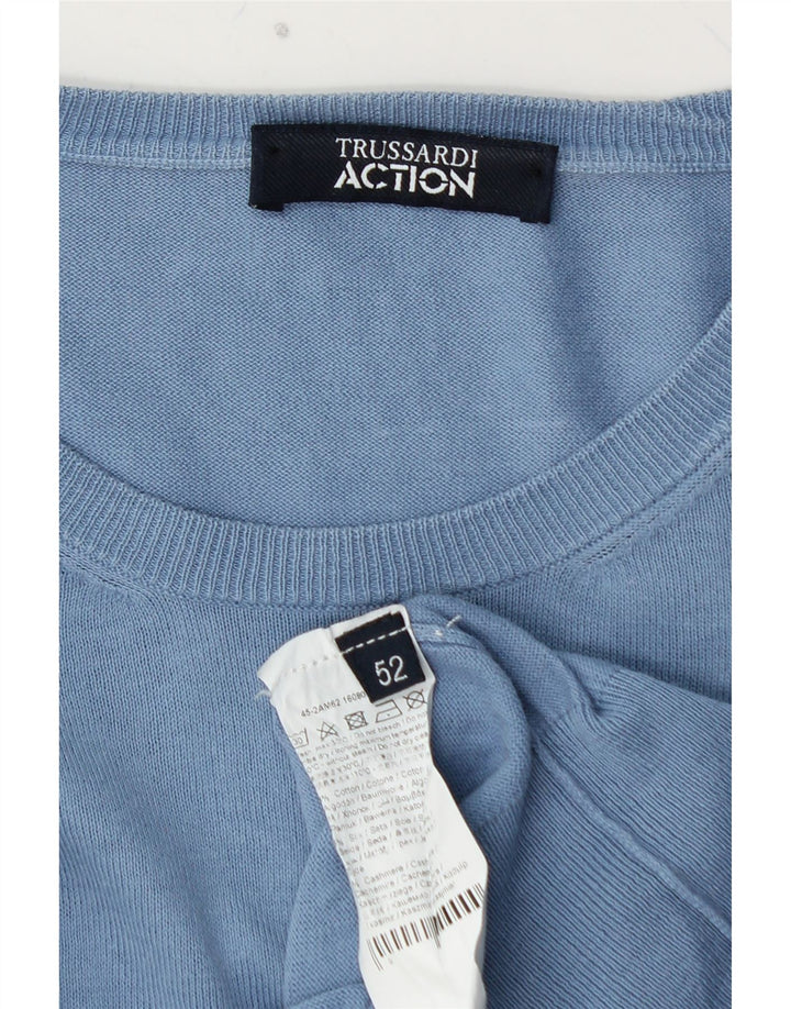 TRUSSARDI Suéter masculino com gola redonda IT 52 grande algodão azul