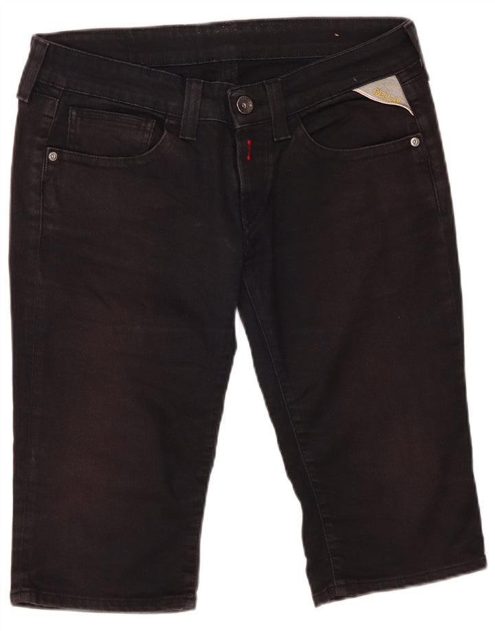 Replay Shorts jeans feminino médio W30 algodão preto