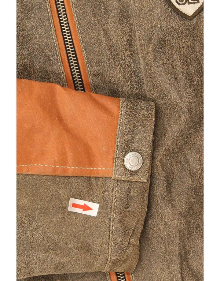Jaqueta de couro masculina Tom Tailor Reino Unido 40 grande bloco colorido cinza