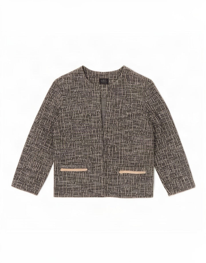 Jaqueta blazer feminina Marks & Spencer manga 3/4 Reino Unido 14 grande cinza manchado
