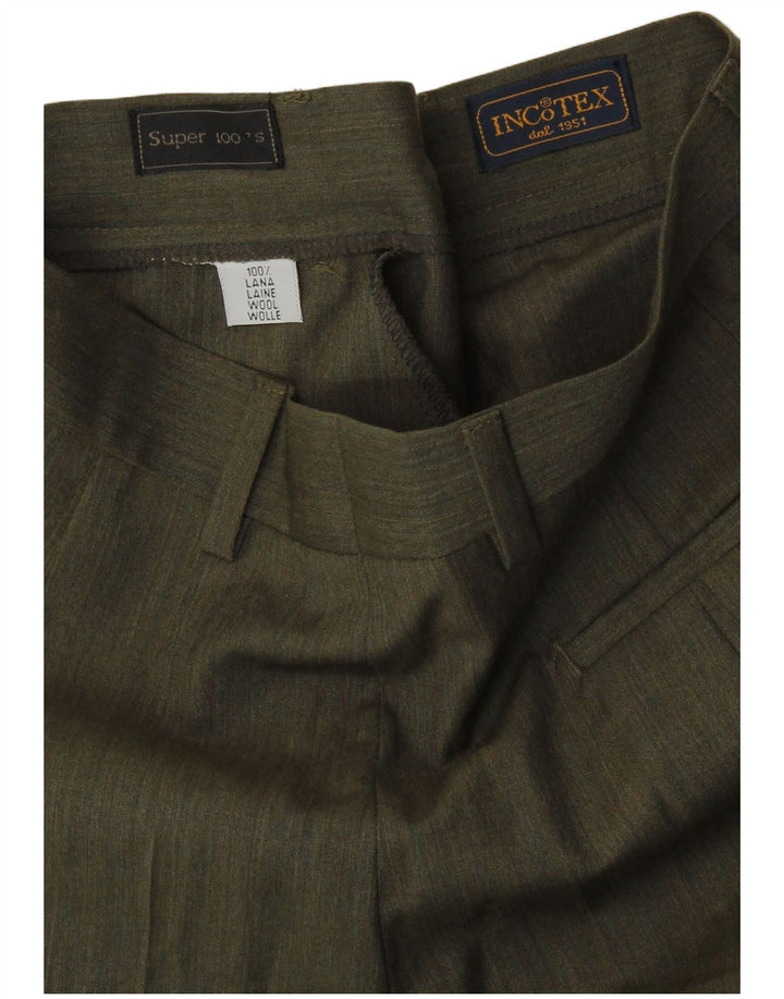 Calça feminina INCOTEX com pregas Reino Unido 8 pequena W26 L28 lã cáqui