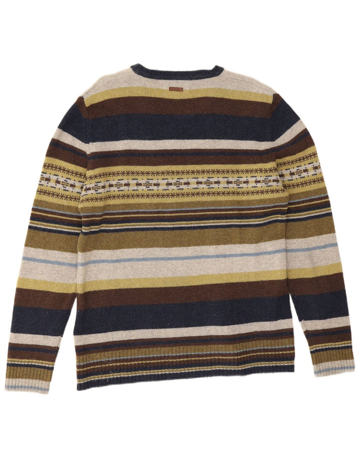 Suéter masculino Marlboro Classics com decote em V médio listrado multicolorido