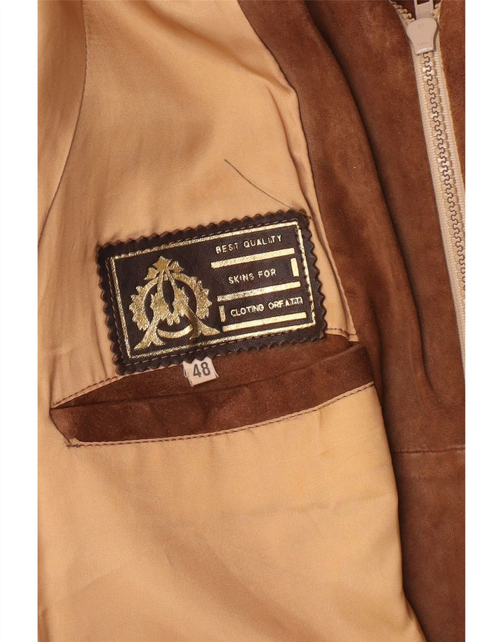 Jaqueta bomber masculina vintage de camurça IT 48 couro marrom médio