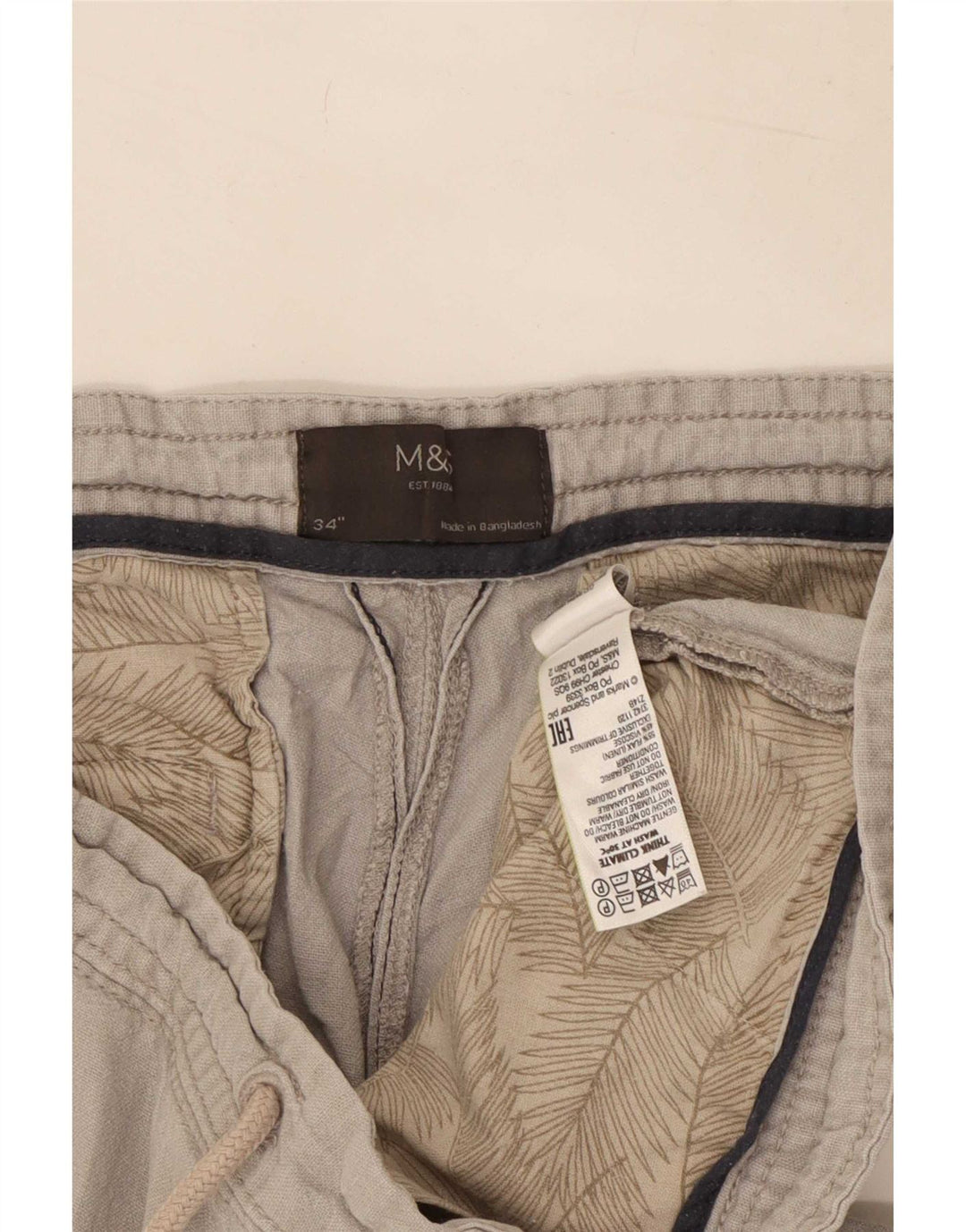Shorts Chino Masculino Marks & Spencer Grande W34 Cinza Linho